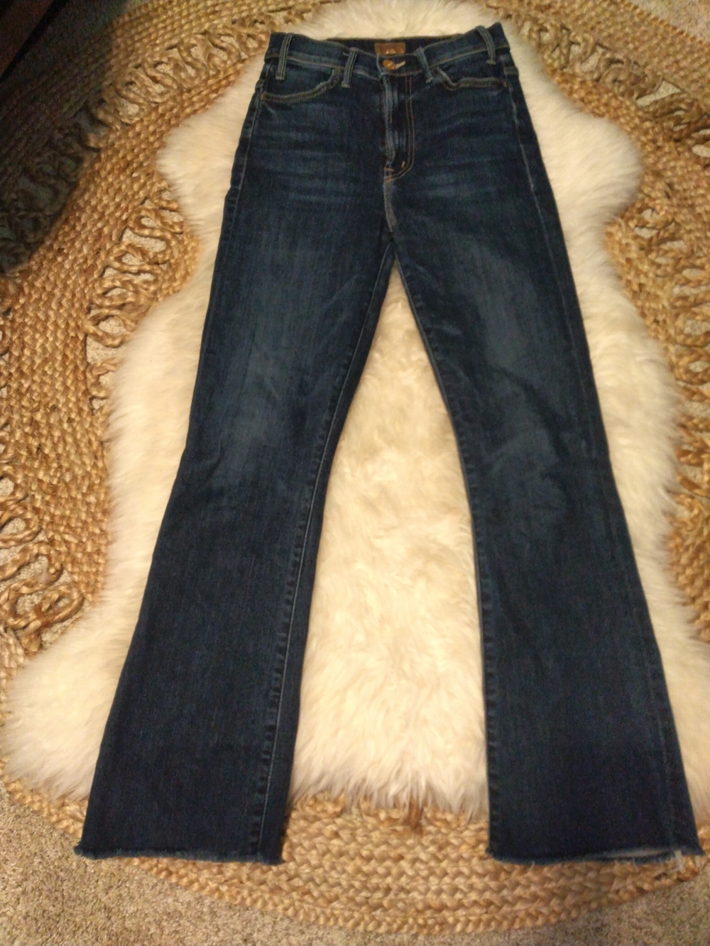 MOTHER Dark Indigo Flare Jeans Raw Hem Size 24